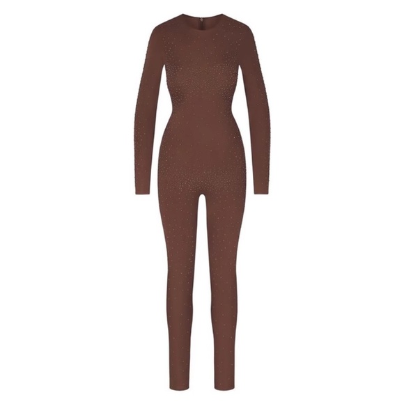 SKIMS Pants - SKIMS X Swarovski Jelly Sheer Long Sleeved Catsuit Cocoa